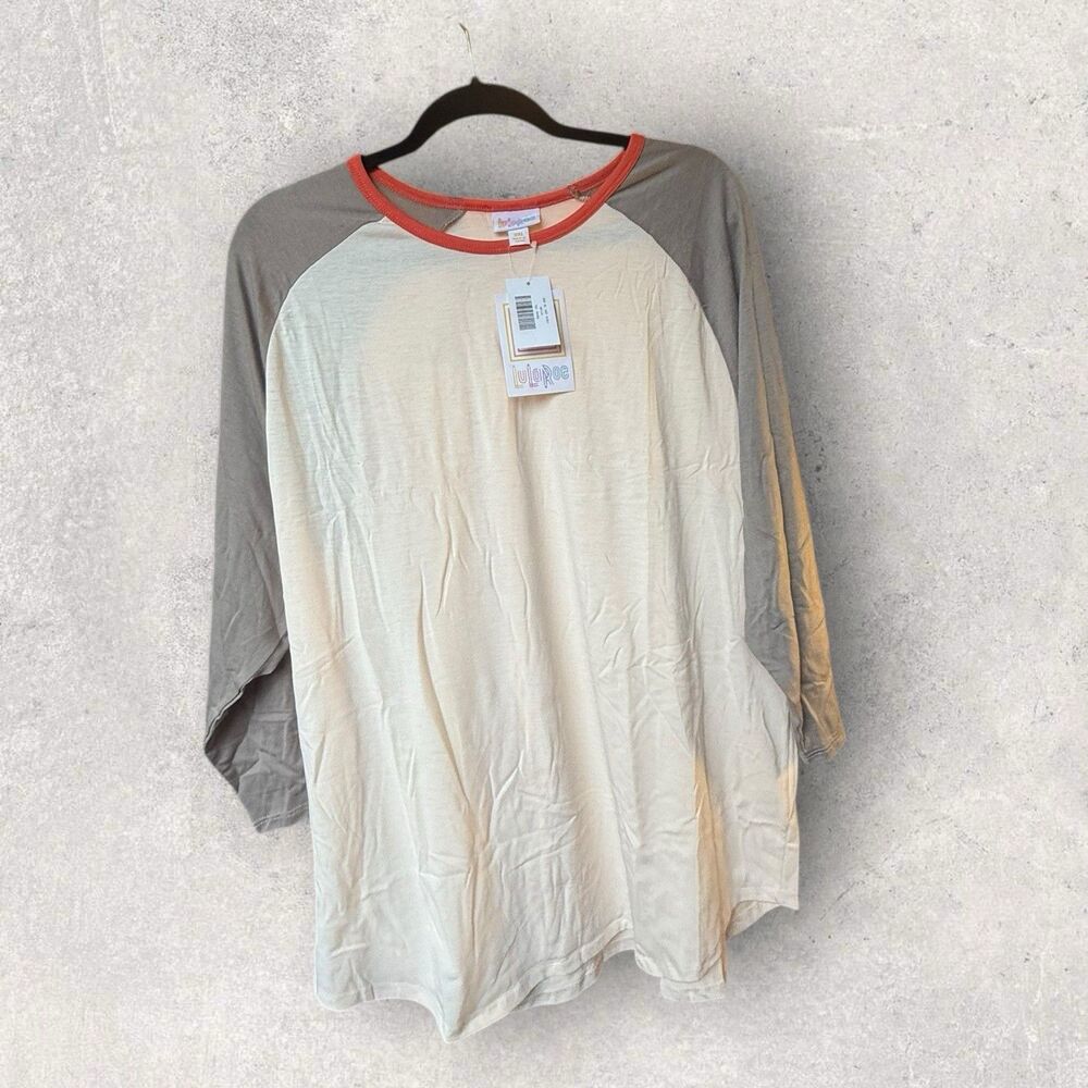 Lularoe Women's Randy Baseball Raglan Off White/Gray/Orange  Size 2XL-NWT